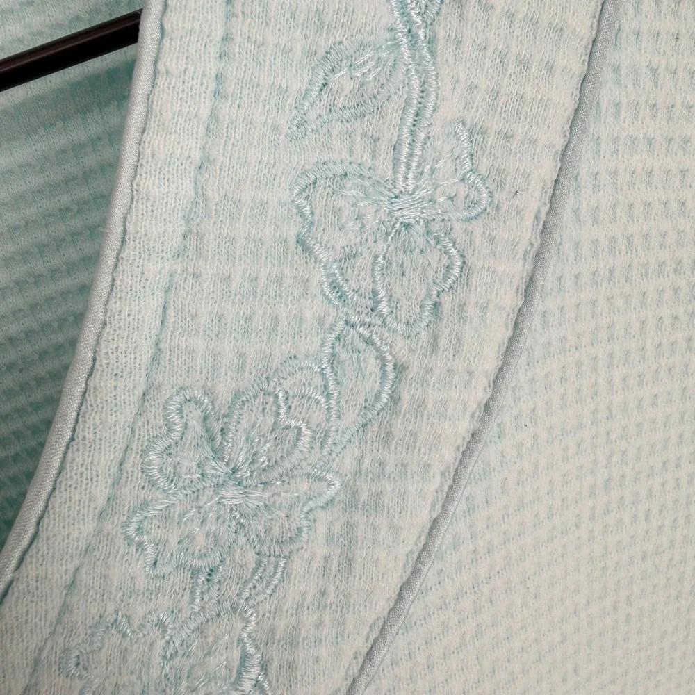 VTG Vanity Fair‎ Mint Green Waffle Knit Zip Robe L Housecoat Spa Knee Length
